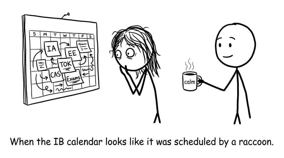 A chaotic IB calendar joke in XKCD style