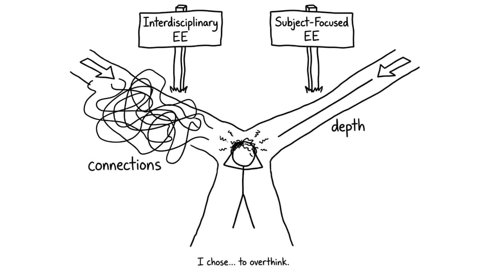A fork-in-the-road joke about choosing an EE pathway