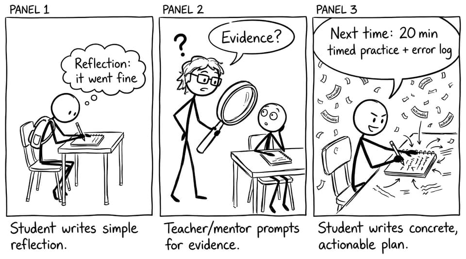 Three-panel: from vague reflection to actionable plan