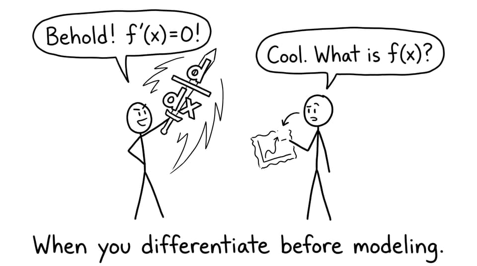 Differentiate-before-modeling joke