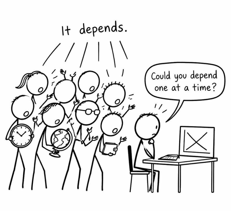 An economics student asks a crowd of competing considerations to speak one at a time
