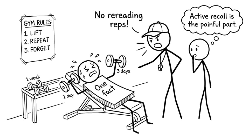 A funny comic about flashcards lifting weights