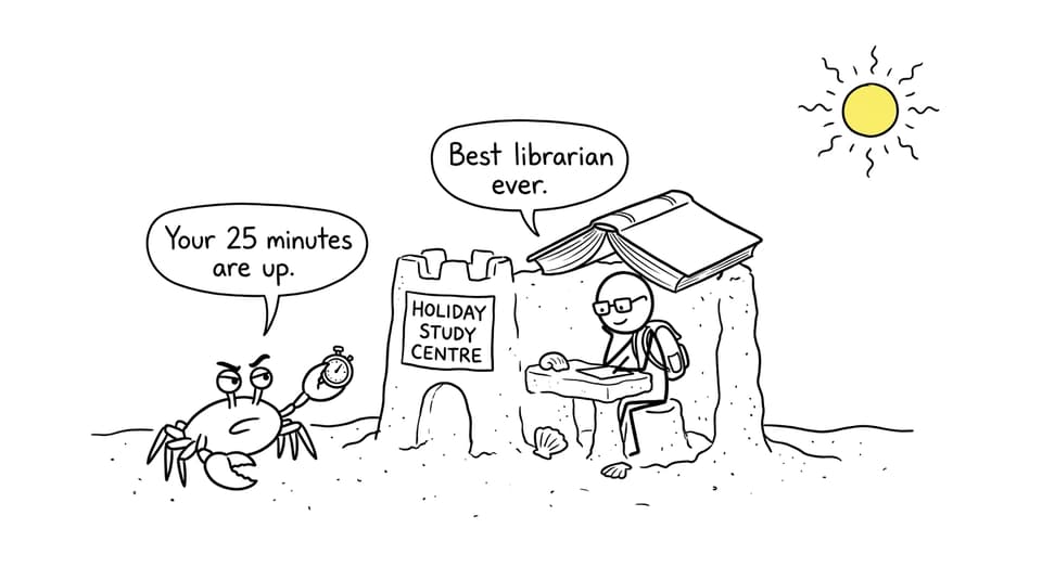 A crab enforcing the end of a short holiday study session