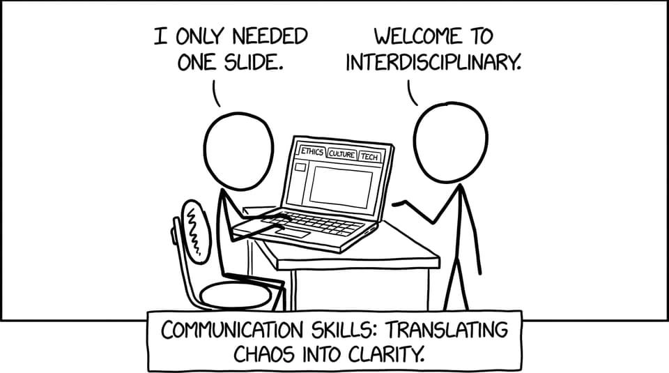 A student tries to build one slide and discovers interdisciplinary chaos