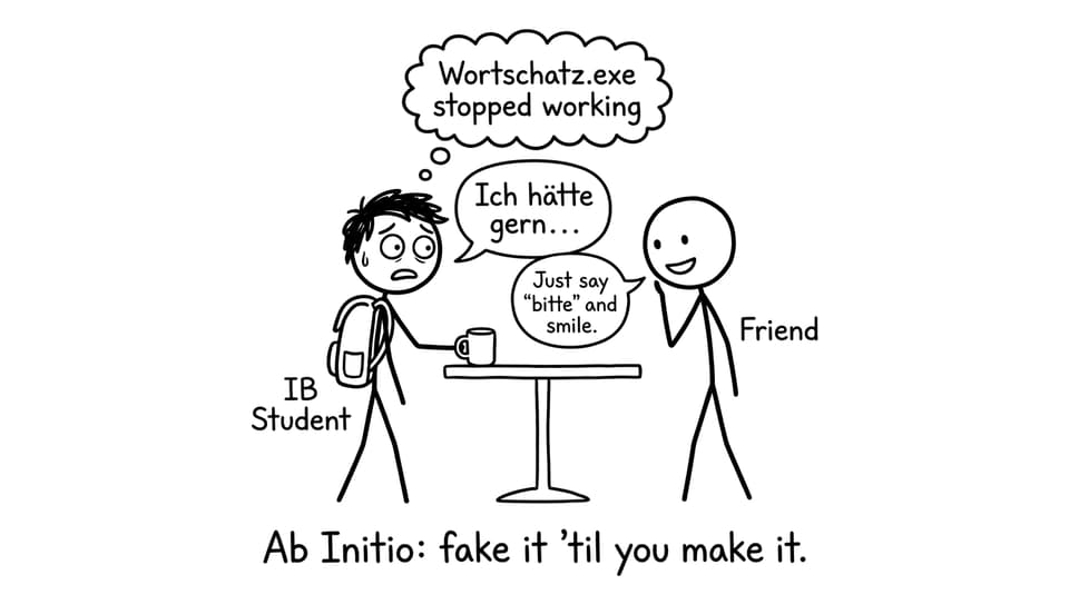 An IB student freezes mid-order in German