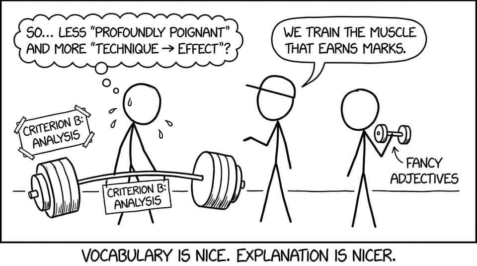 Analysis vs fancy adjectives comic