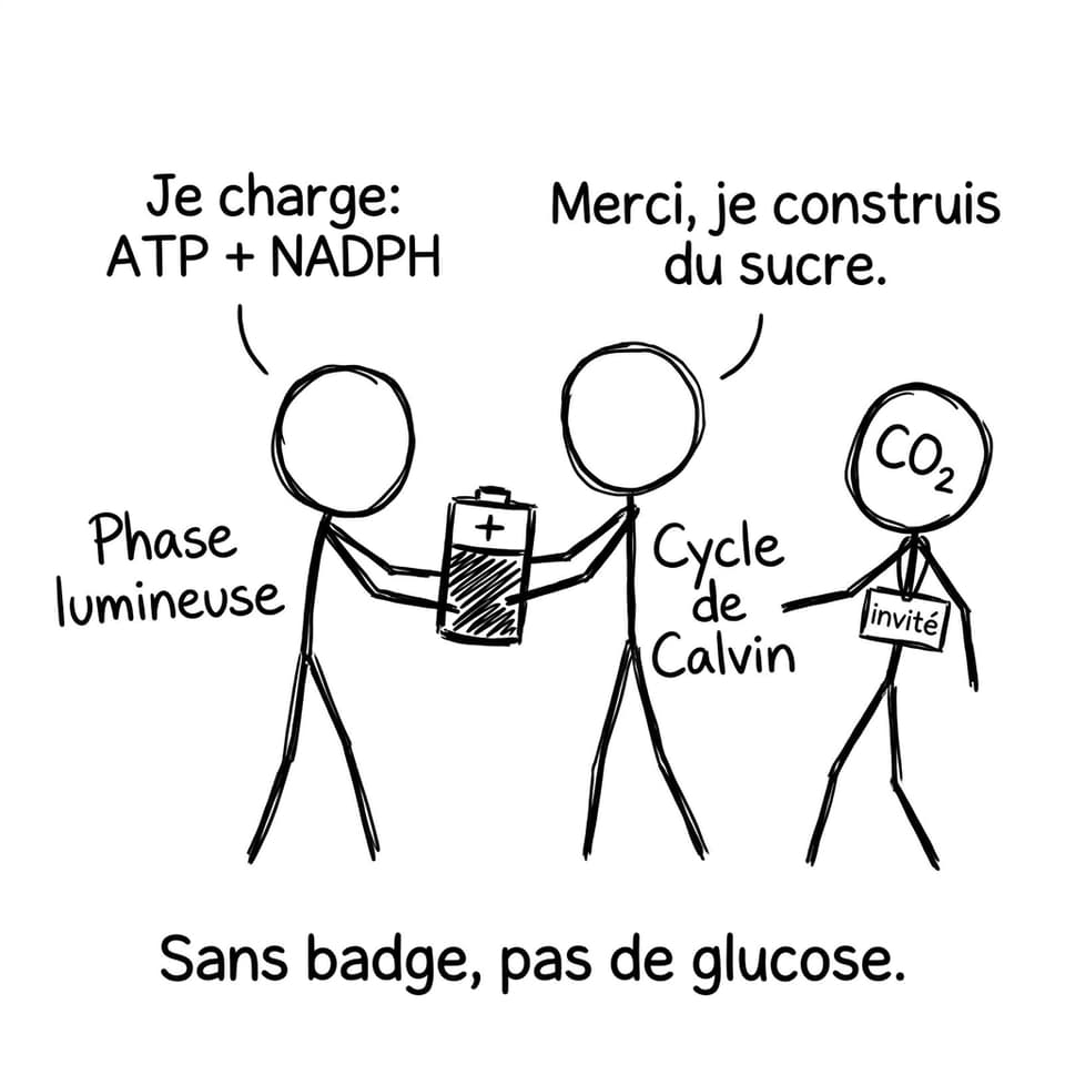 Phase lumineuse et cycle de Calvin se passent une batterie