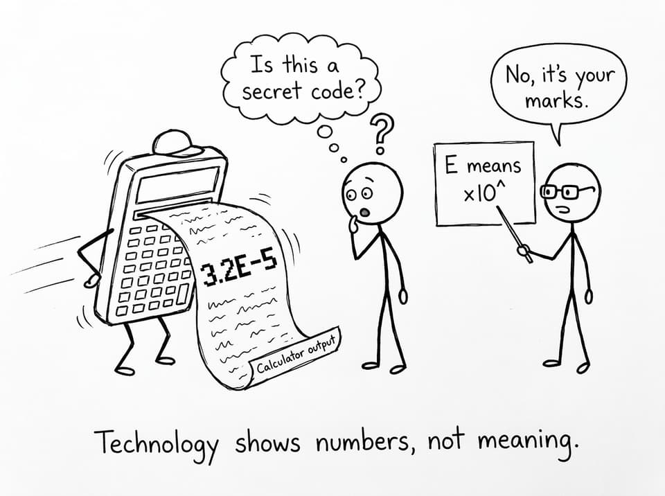 Calculator E notation joke