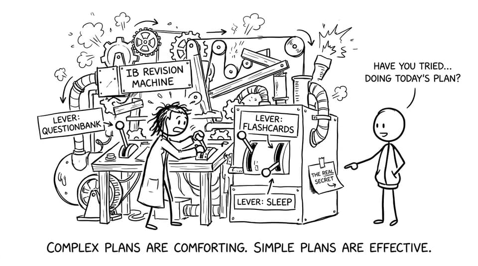 A student builds an absurdly elaborate IB revision plan machine