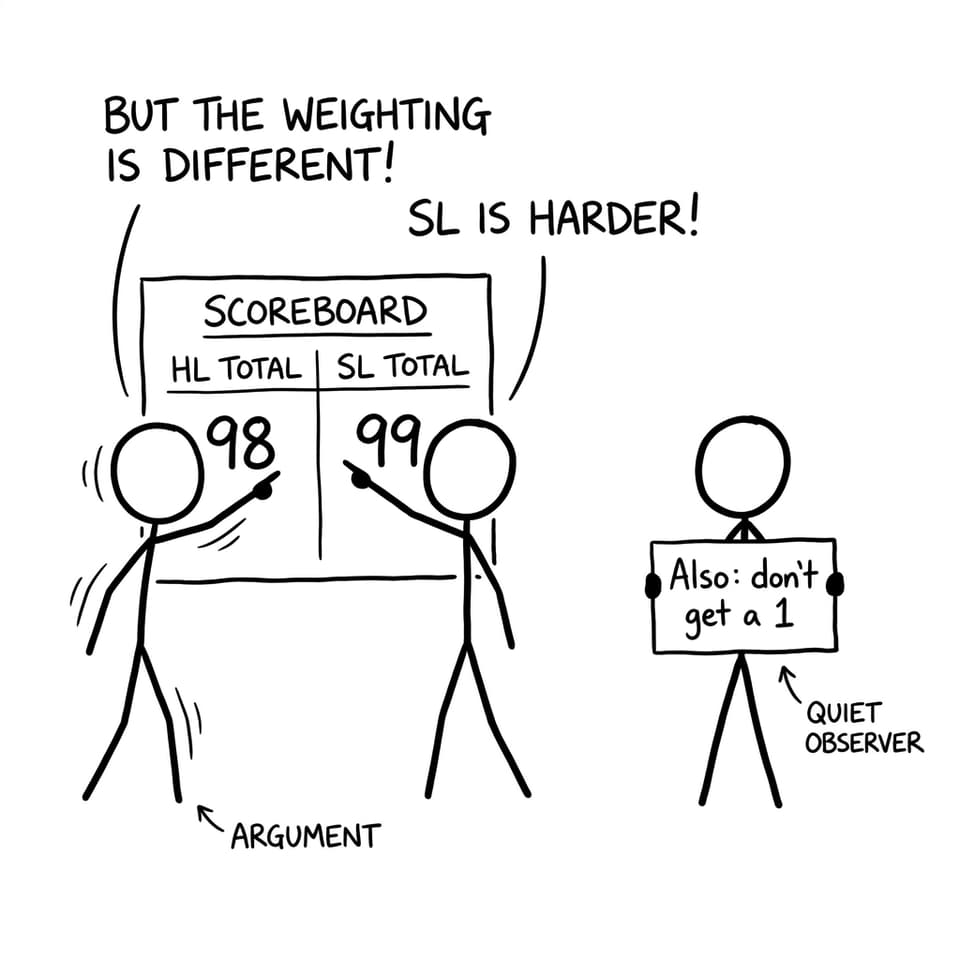 Students arguing over HL vs SL totals