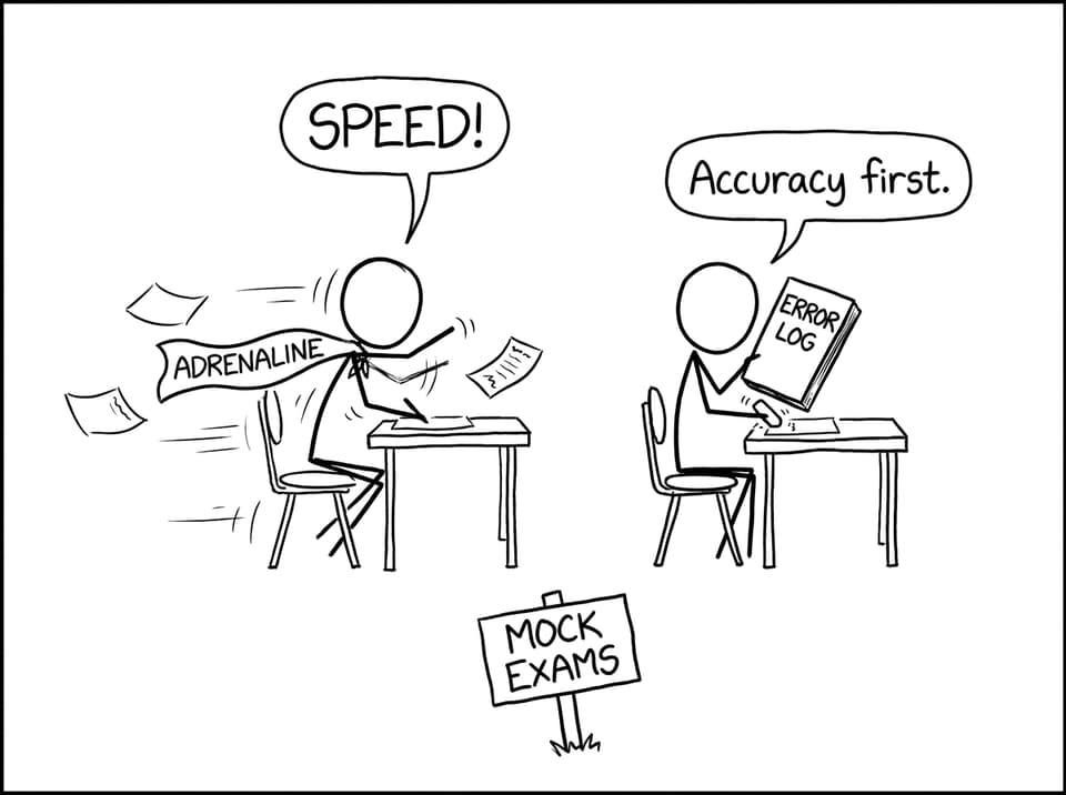 Timed mock exam vs error log comic