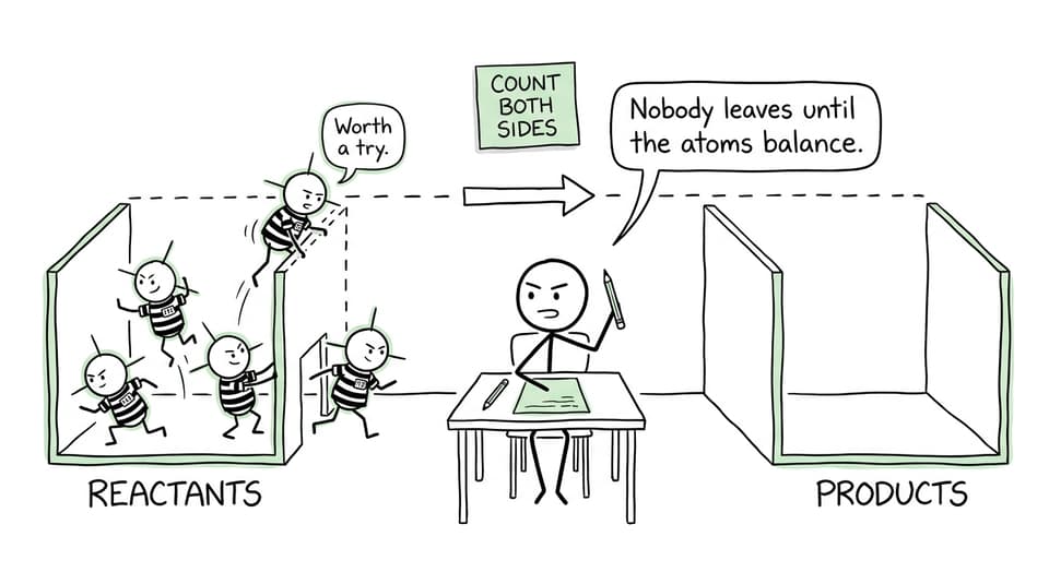 A student stops carbon atoms escaping before the equation balances
