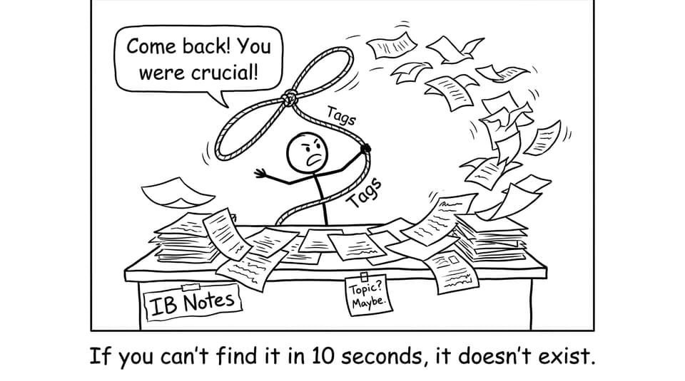 Papers escape like birds while “Tags” tries to catch them