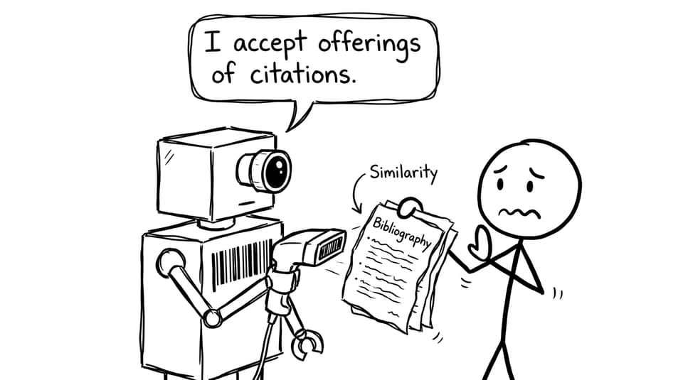 A friendly robot “accepting offerings of citations”