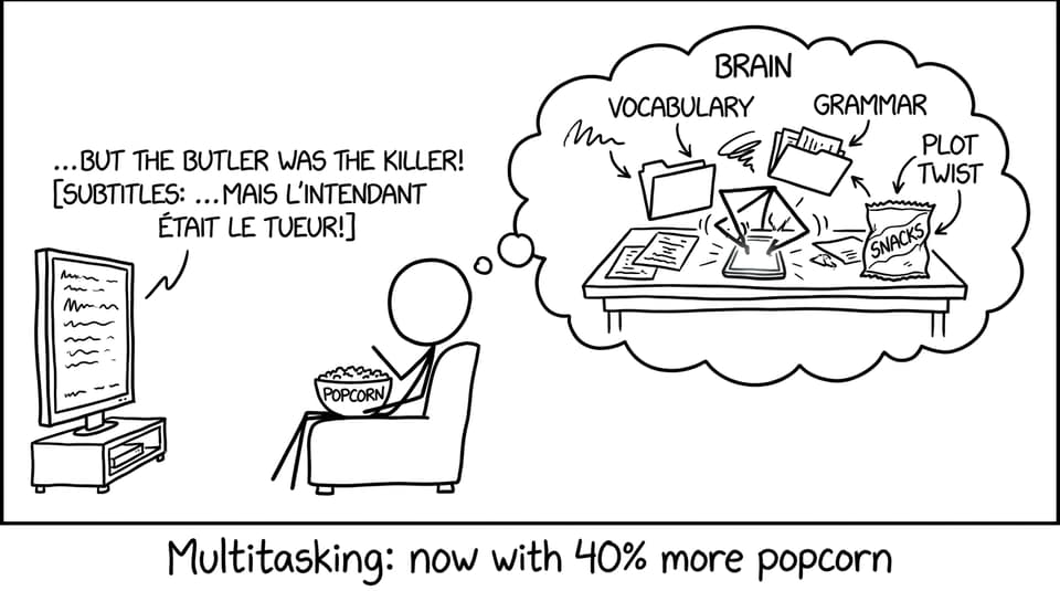 A student multitasks popcorn, plot twists, and vocab