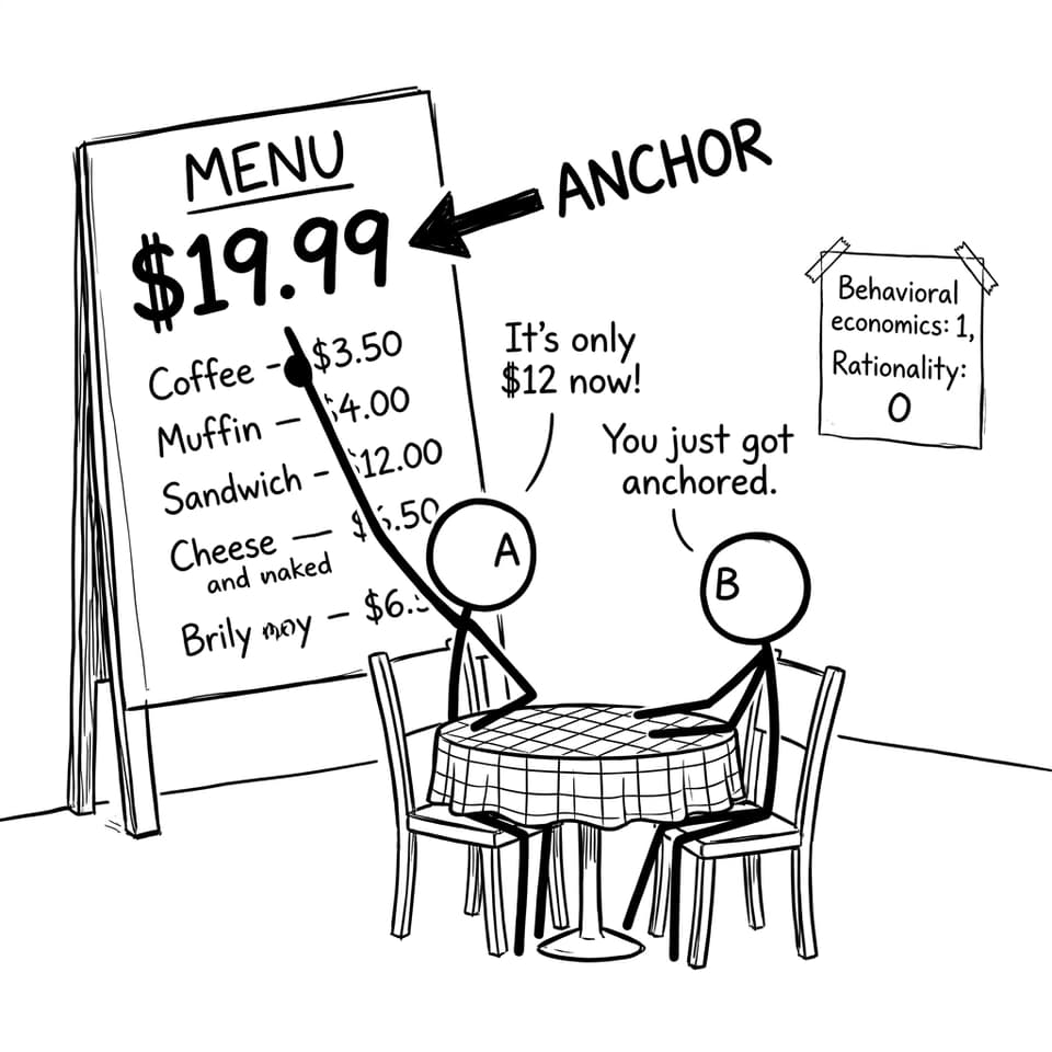 Anchoring joke at a cafe menu