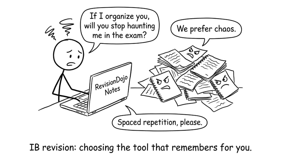 A student choosing organized digital notes over chaotic notebooks
