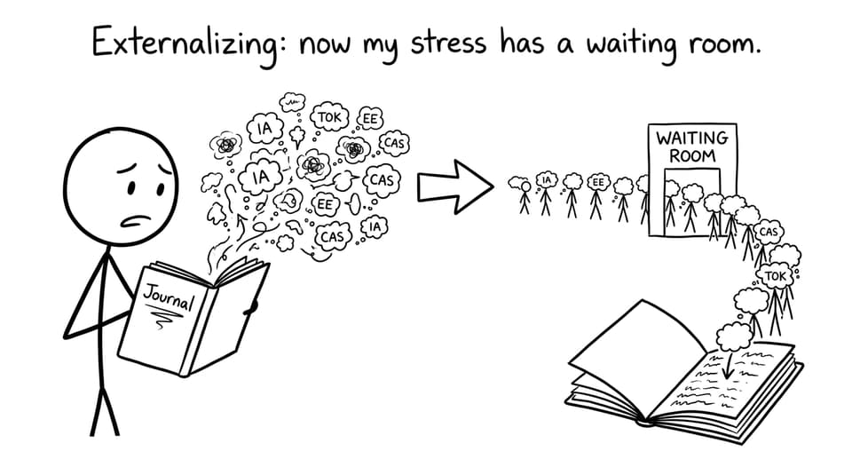 A student queues up their stress in a journal