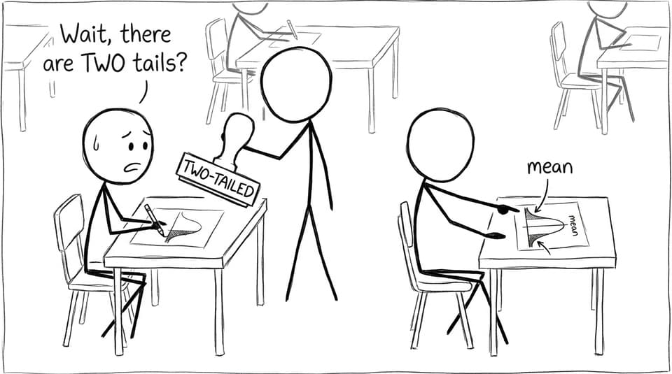 Two-tailed confusion in exam hall