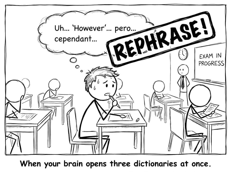 When your brain opens three dictionaries at once.