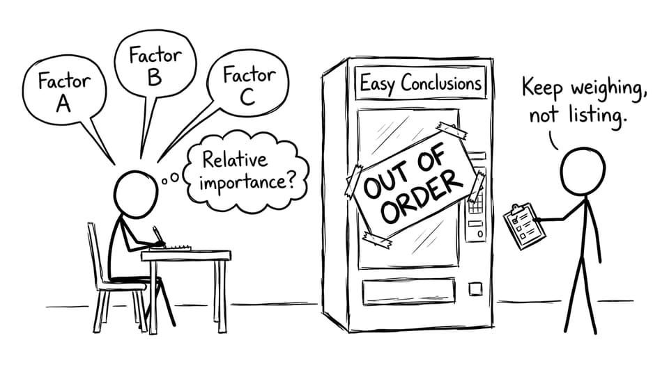 Weighing factors comic with broken easy conclusions vending machine