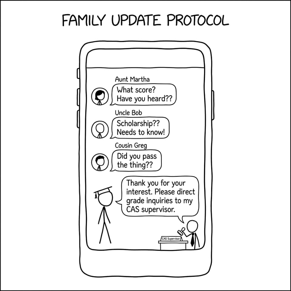 Family group chat with grade questions and student auto-response