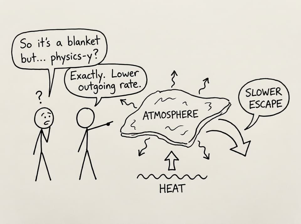 A stick figure blanket analogy corrected with arrows and physics-y confusion
