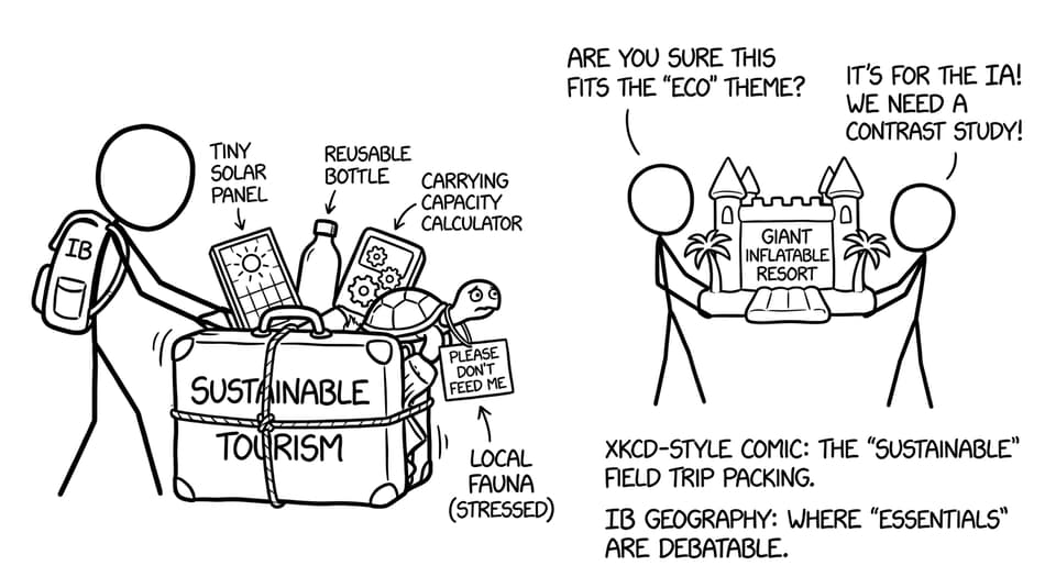 An IB student overpacking for “sustainable tourism”