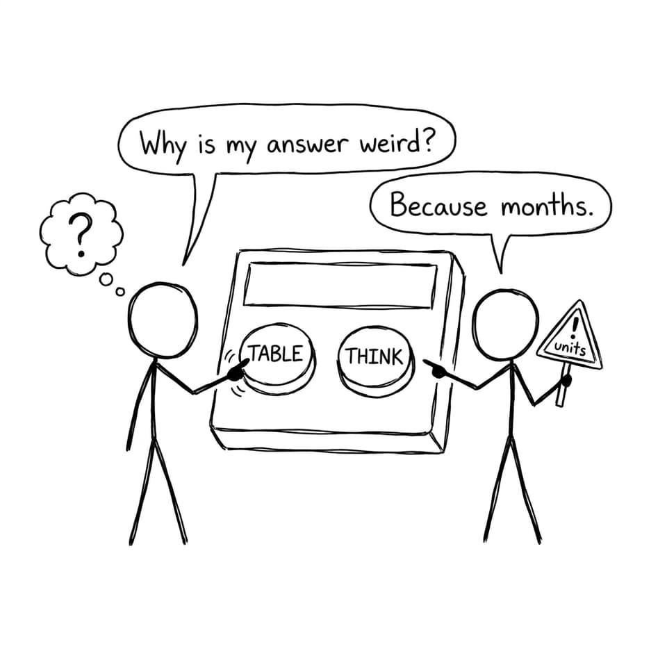 Two calculator buttons: TABLE and THINK