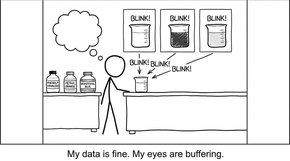 Student blinking at indicator bottles