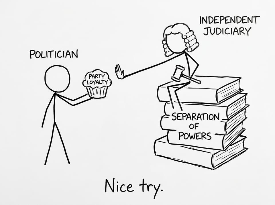 A judge rejects a cupcake labeled “Party Loyalty”