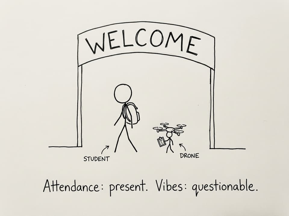 A drone taking attendance and judging vibes