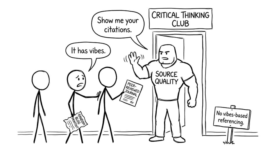 A bouncer judging source quality at the club of critical thinking