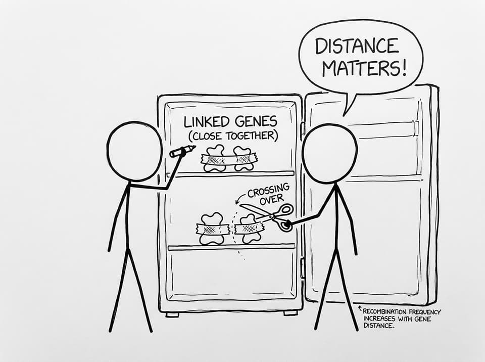 Linked genes fridge tape vs crossing over scissors (comic)