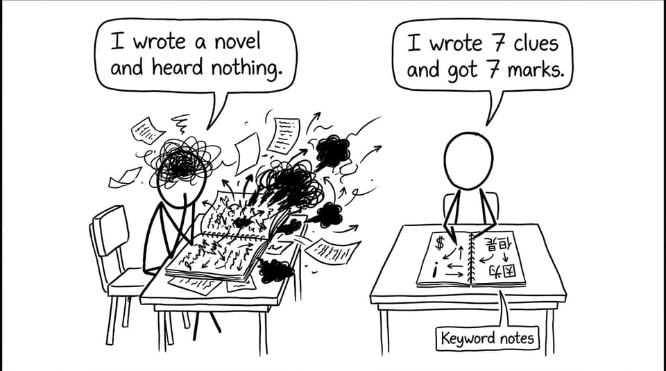 A funny comic about writing too much vs keywords