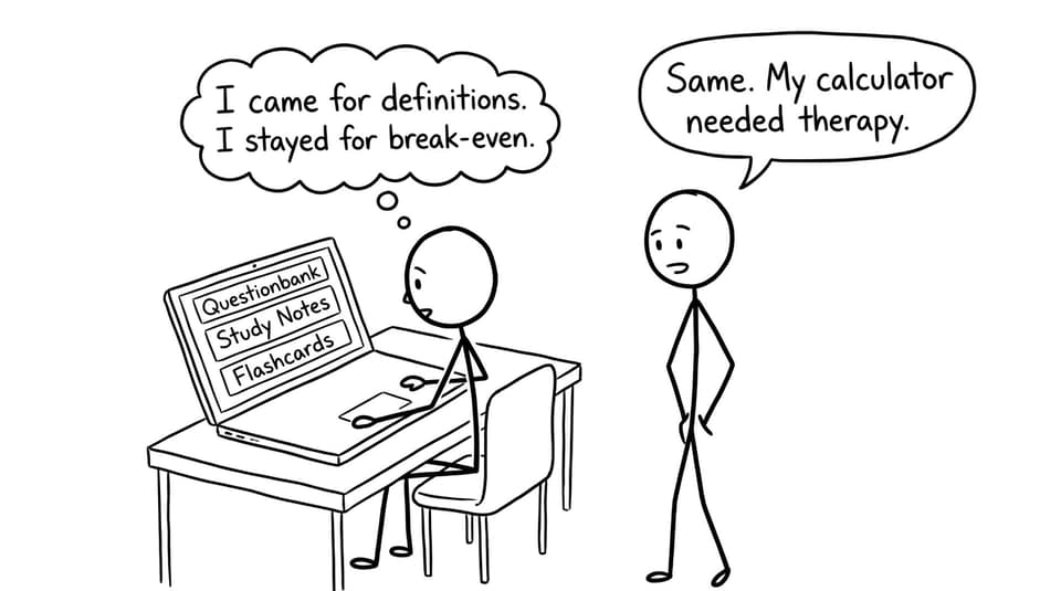 XKCD-style comic about RevisionDojo tools and break-even