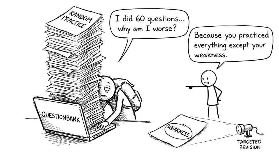 Student trapped under random practice but spotlighted targeted revision