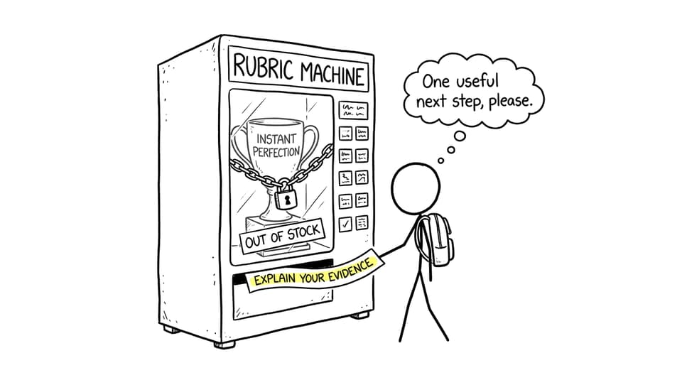 A student orders one useful next step from the rubric machine