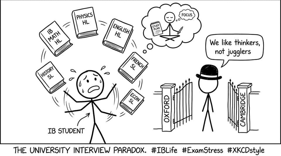 IB student juggling HL books while gatekeepers judge