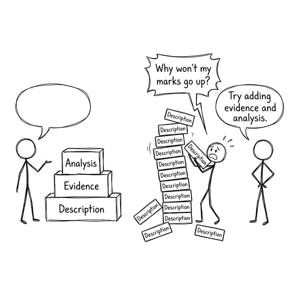 Description vs evidence vs analysis pyramid