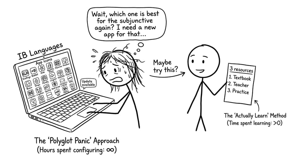 A student opens 27 apps while a friend offers a simple checklist