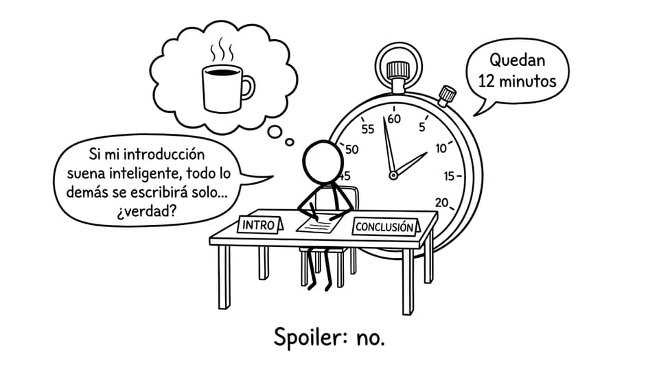 Estudiante con cronómetro y café