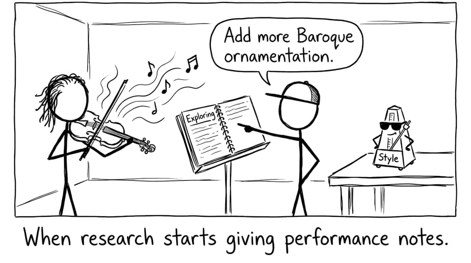Research giving performance notes in a practice room