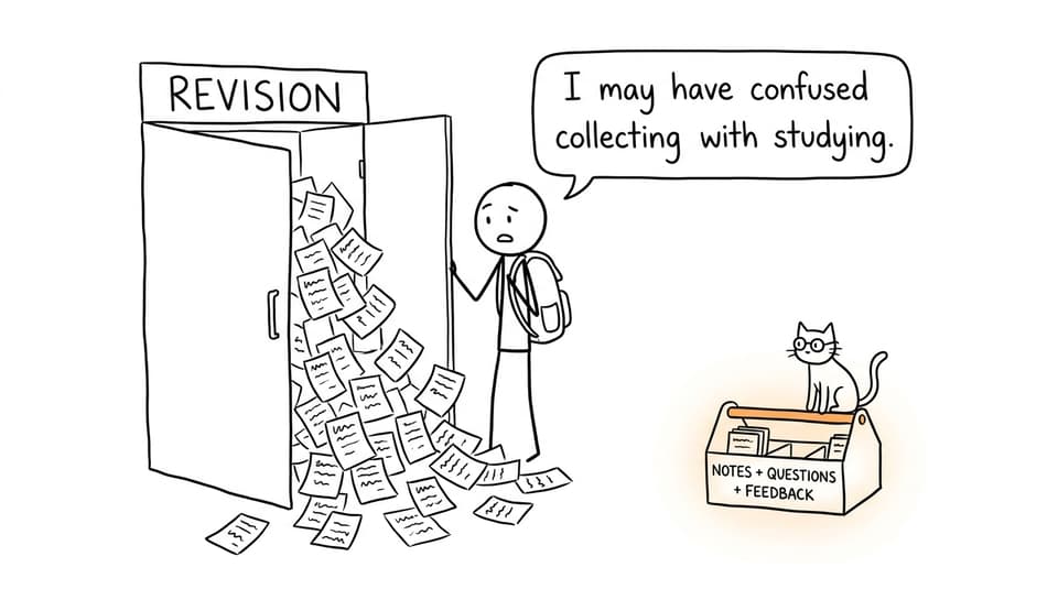 A student discovers the difference between collecting revision resources and studying