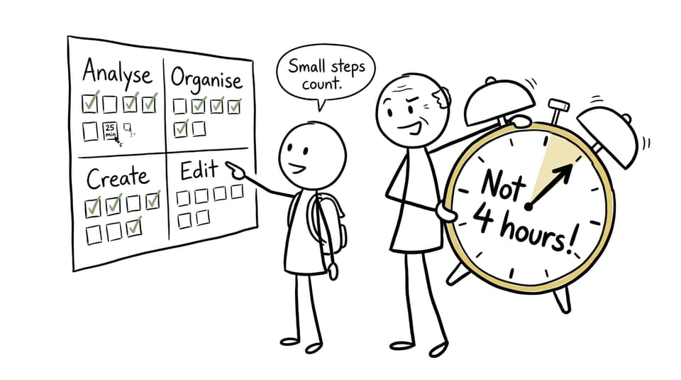 A parent and student use a small weekly study plan instead of cramming for hours
