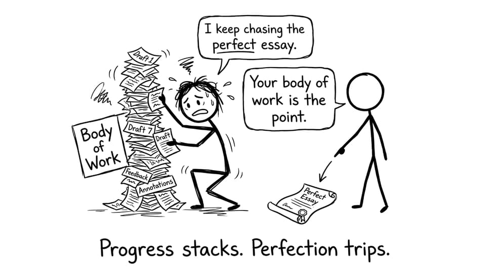 Progress stacks. Perfection trips.