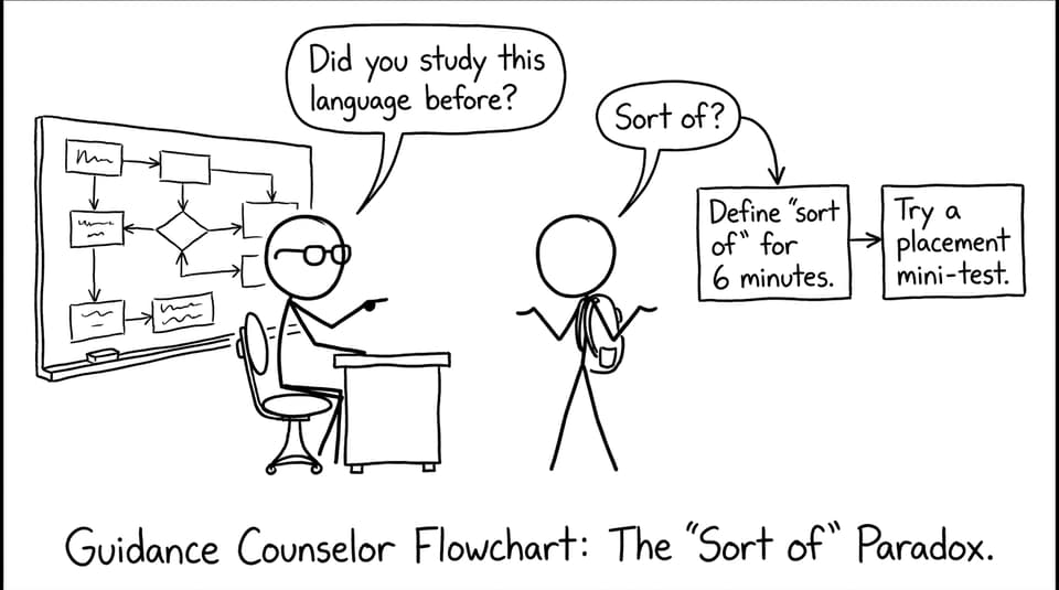 Counselor flowchart about “sort of” knowing a language