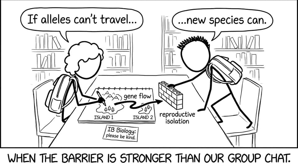 Two IB students block gene flow with a LEGO barrier