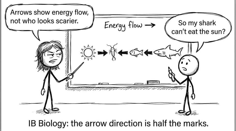 Student draws arrows the wrong way in a food chain