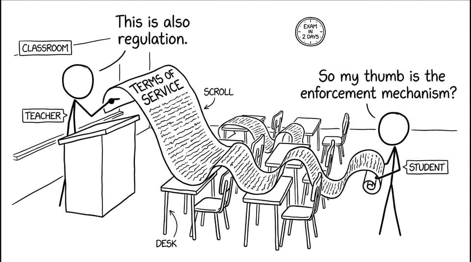 Terms of Service scroll wraps around classroom